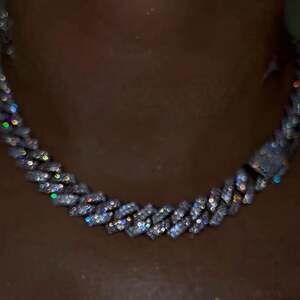 Pink Silver Iced Cuban chain 16inch